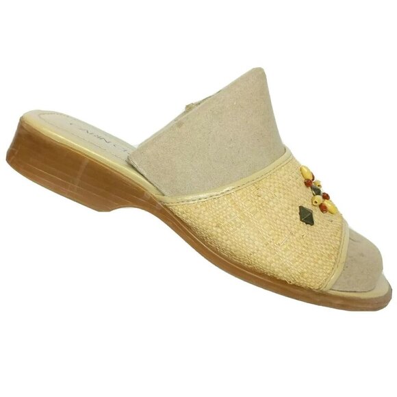 Cabin Creek Beige Raffia Beaded Sandals Size 6.5M - Picture 1 of 8